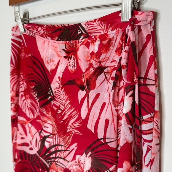 White House Black Market Size 2 Tropical‎ Wave Mesh MIDI Wrap Skirt NWT $120 - Picture 7 of 14